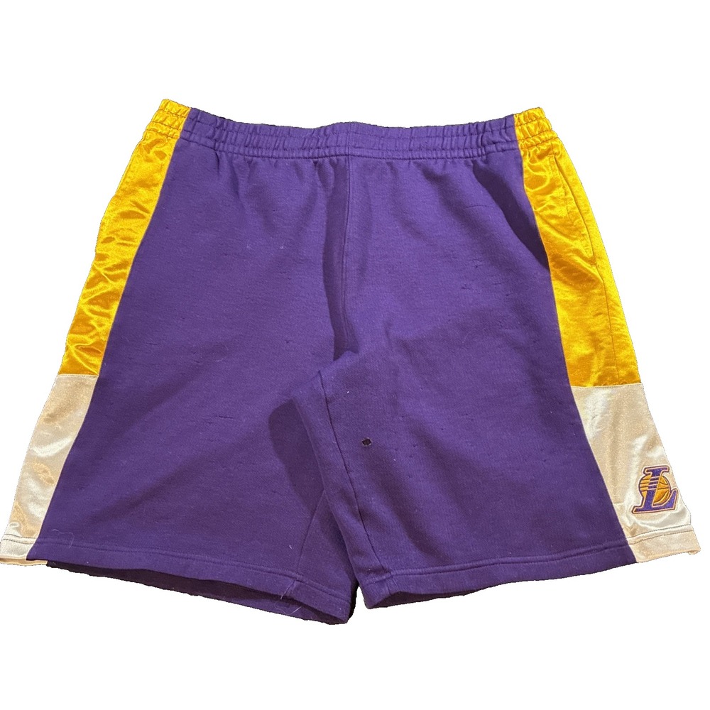 NBA Lakers Basketball Shorts Mens L Purple Gold Side Stripe Retro Gym Hoops